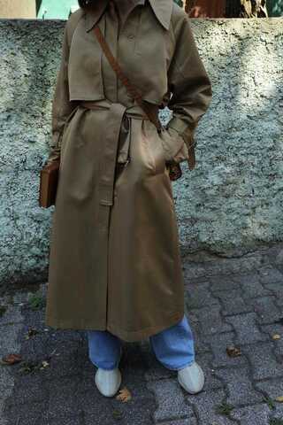 Gömlek Yaka Trençkot Sütlü Kahve - 3