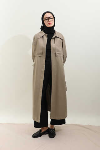 Gömlek Yaka Trençkot Taş - 9
