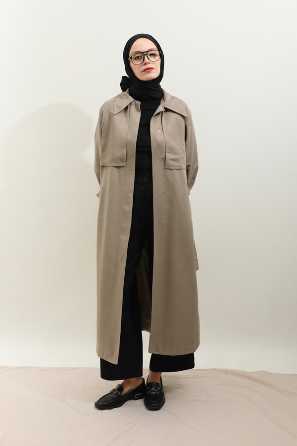 Gömlek Yaka Trençkot Taş - 9