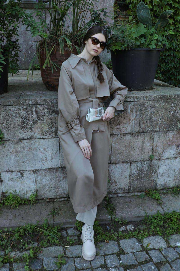 Gömlek Yaka Trençkot Taş - 2