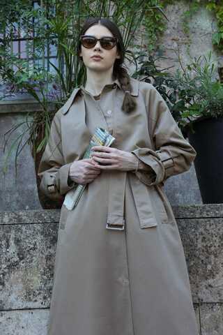 Gömlek Yaka Trençkot Taş - 5