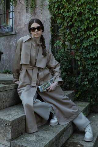 Gömlek Yaka Trençkot Taş - 4