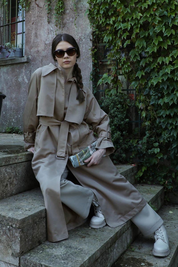 Gömlek Yaka Trençkot Taş - 4