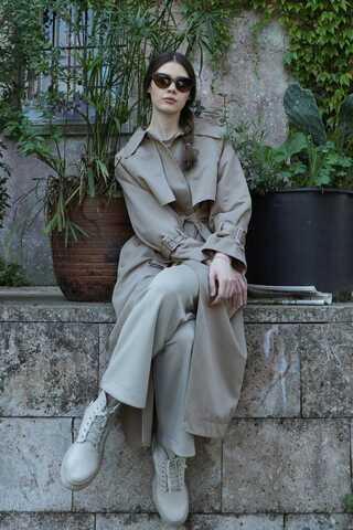 Gömlek Yaka Trençkot Taş - 3