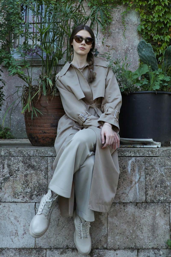 Gömlek Yaka Trençkot Taş - 3