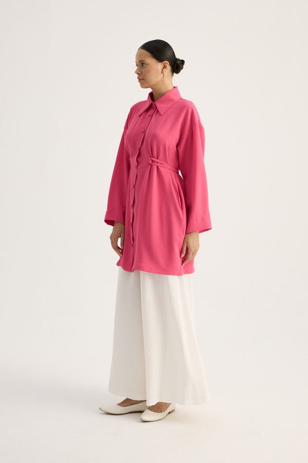 Gömlek Yaka Tunik Fuşya - 7