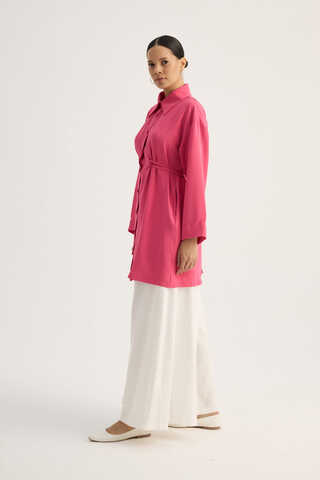 Gömlek Yaka Tunik Fuşya - 9