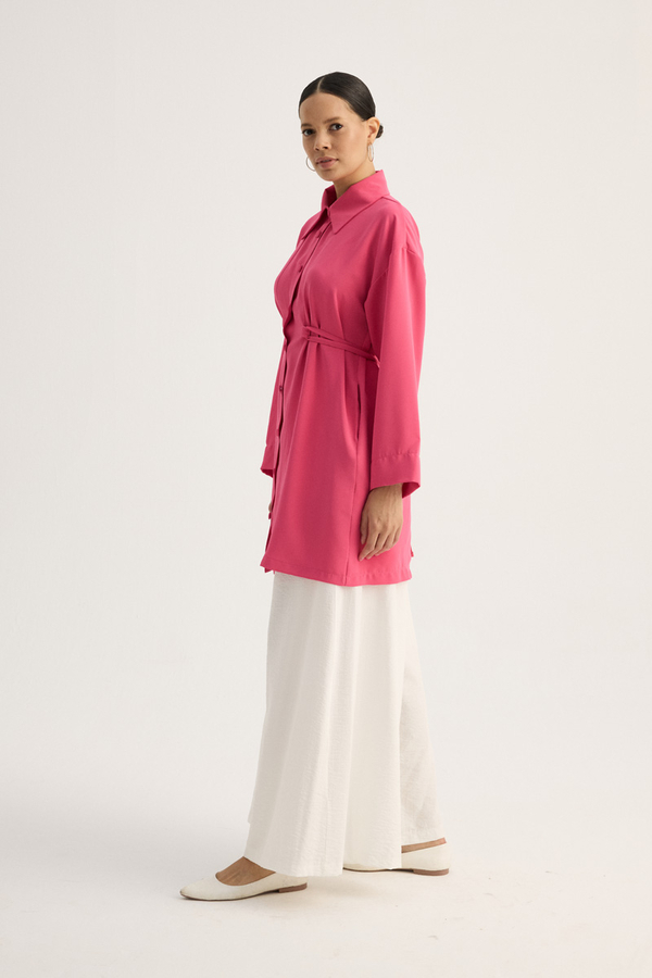 Gömlek Yaka Tunik Fuşya - 9