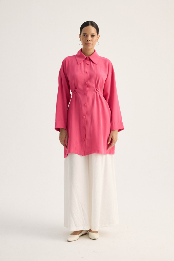 Gömlek Yaka Tunik Fuşya