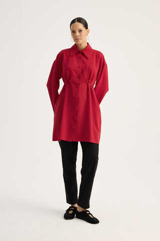 Gömlek Yaka Tunik Kırmızı - 2