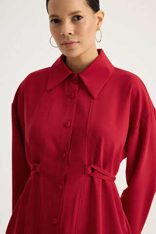 Gömlek Yaka Tunik Kırmızı - 6