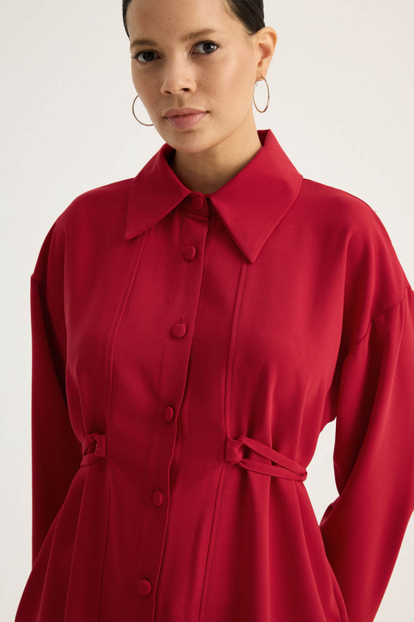 Gömlek Yaka Tunik Kırmızı - 6