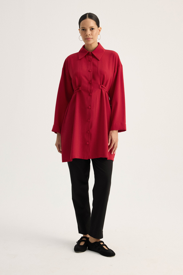 Gömlek Yaka Tunik Kırmızı - 1