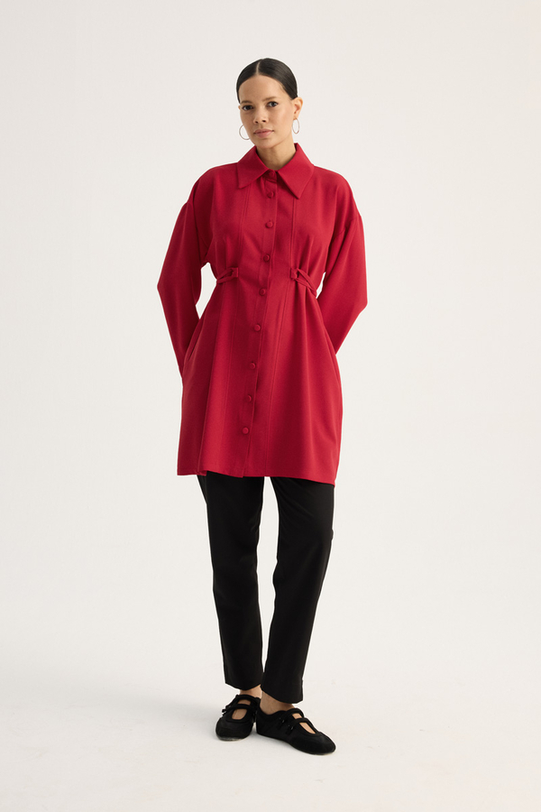 Gömlek Yaka Tunik Kırmızı - 2