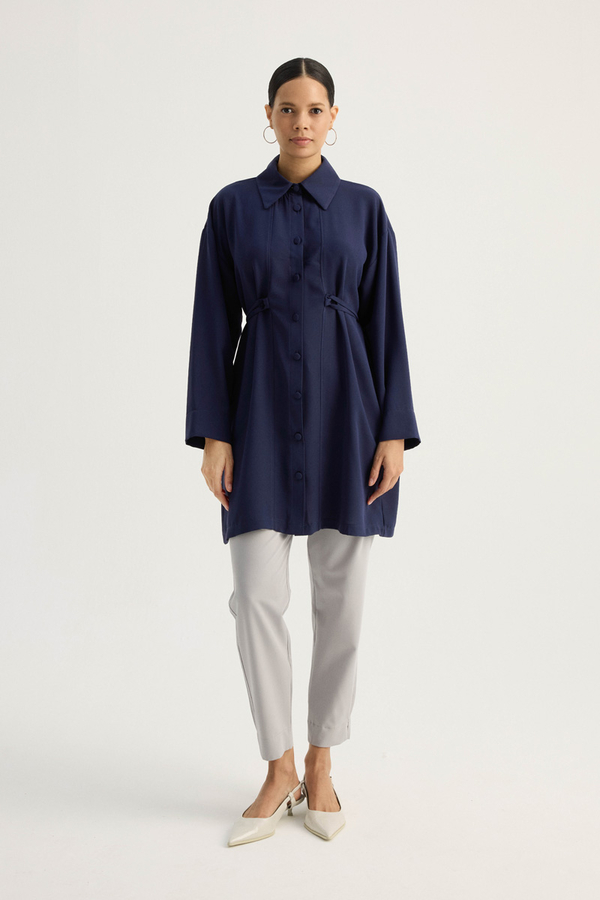 Gömlek Yaka Tunik Lacivert - 1