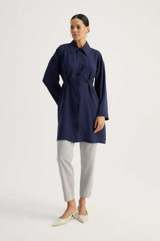 Gömlek Yaka Tunik Lacivert - 6