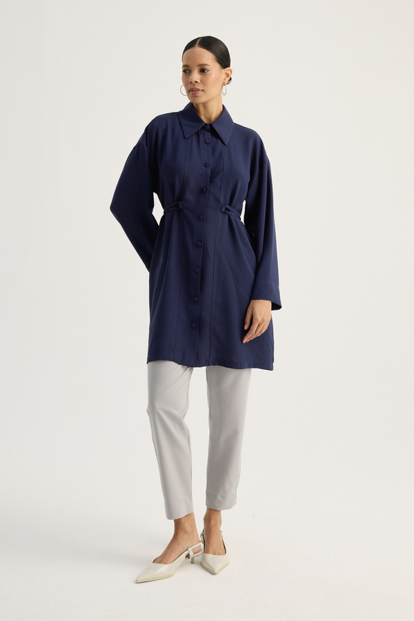 Gömlek Yaka Tunik Lacivert - 6