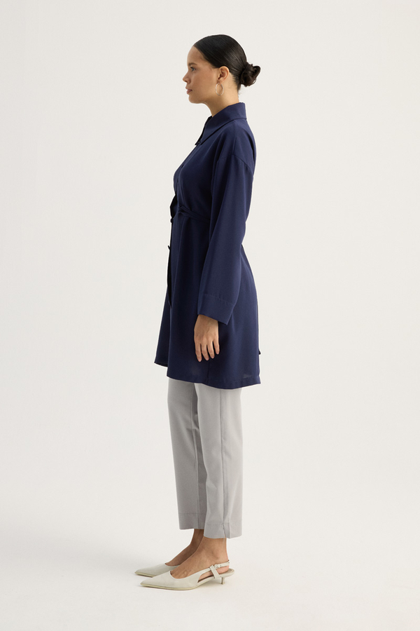 Gömlek Yaka Tunik Lacivert - 10