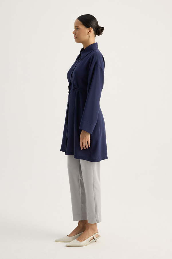 Gömlek Yaka Tunik Lacivert - 8