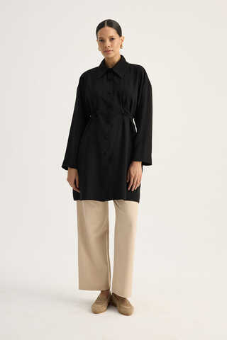 Gömlek Yaka Tunik Siyah - 4