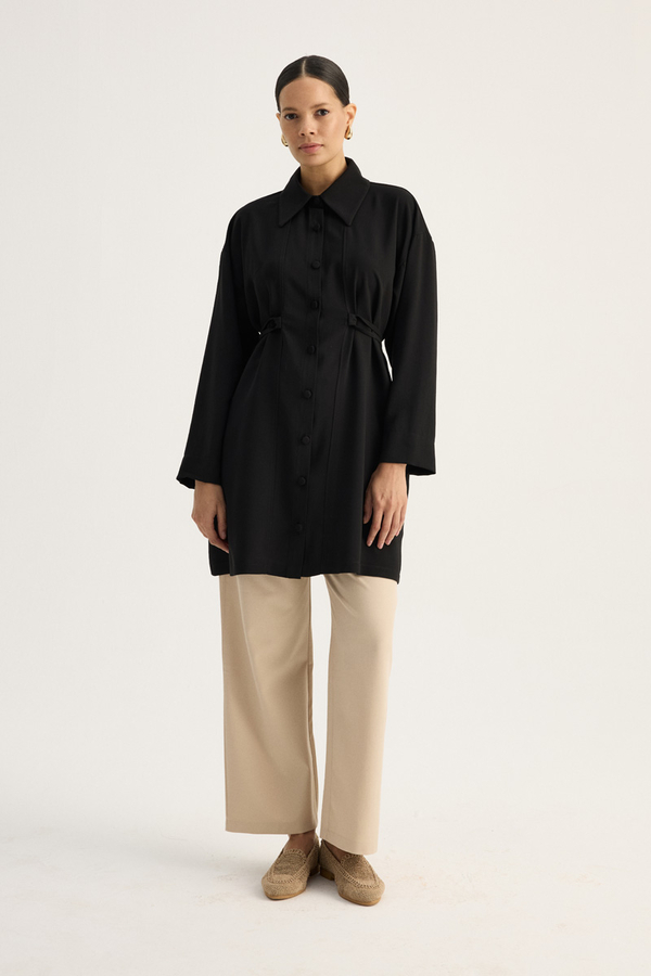 Gömlek Yaka Tunik Siyah - 4