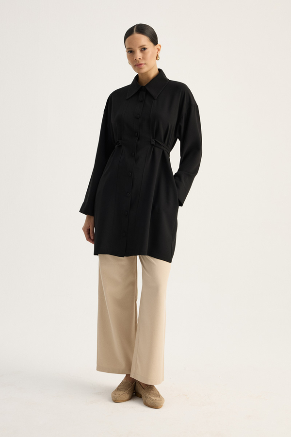 Gömlek Yaka Tunik Siyah - 5