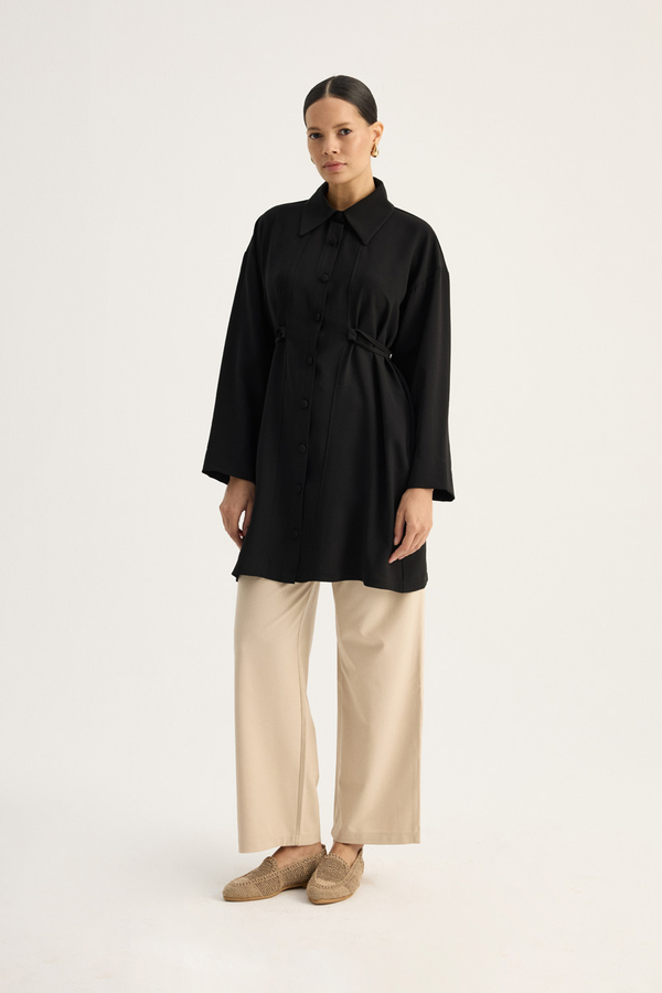 Gömlek Yaka Tunik Siyah - 6