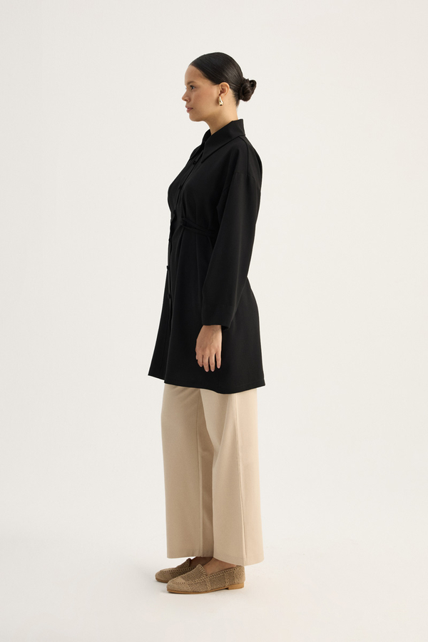 Gömlek Yaka Tunik Siyah - 8