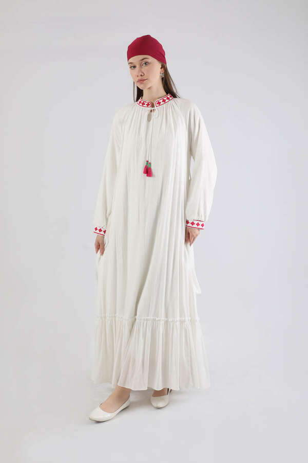 Gonca Nakışlı Elbise Fuşya - 1