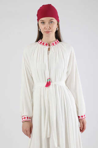 Gonca Nakışlı Elbise Fuşya - 2