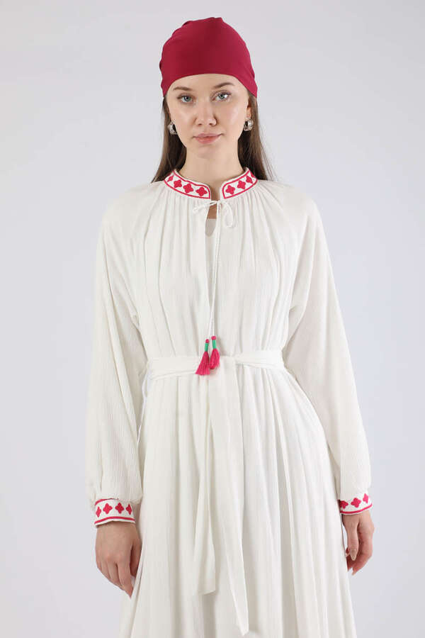 Gonca Nakışlı Elbise Fuşya - 2