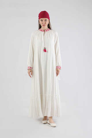 Gonca Nakışlı Elbise Fuşya - 3