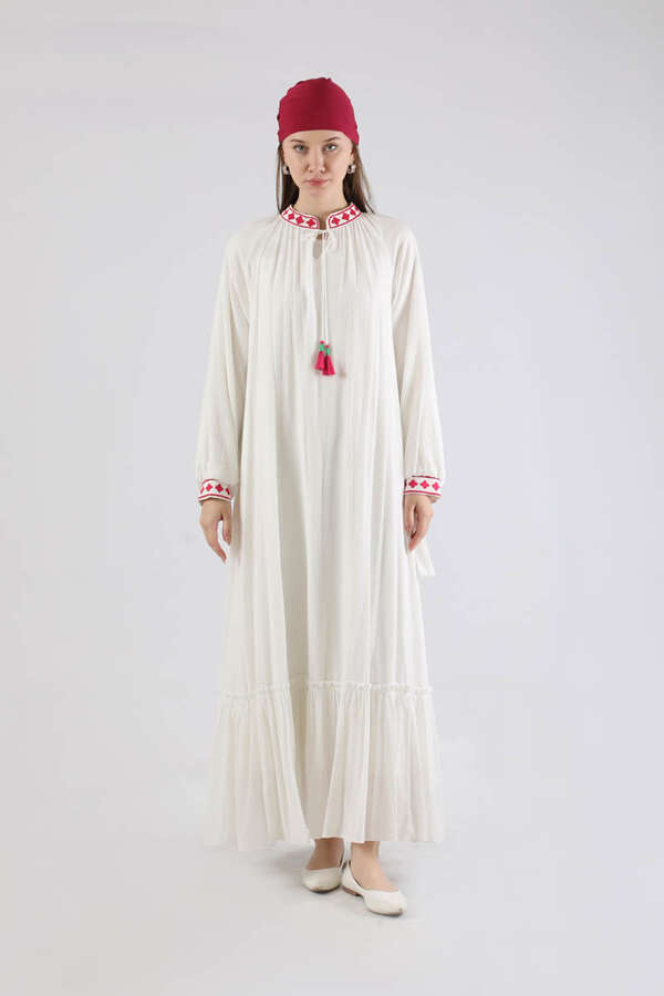 Gonca Nakışlı Elbise Fuşya - 3