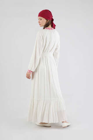 Gonca Nakışlı Elbise Fuşya - 5