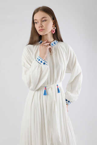 Gonca Nakışlı Elbise Mavi - 2