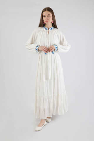 Gonca Nakışlı Elbise Mavi - 3