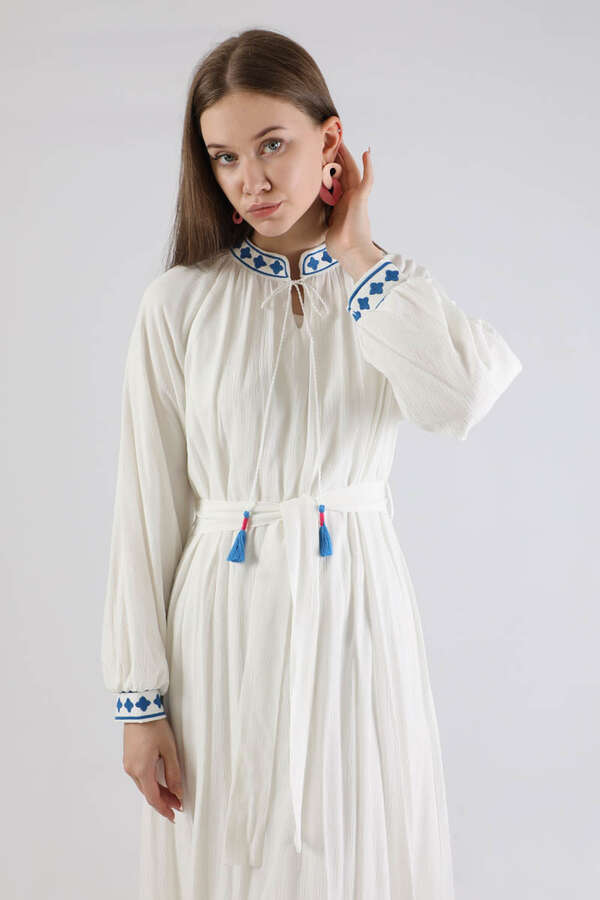 Gonca Nakışlı Elbise Mavi - 4