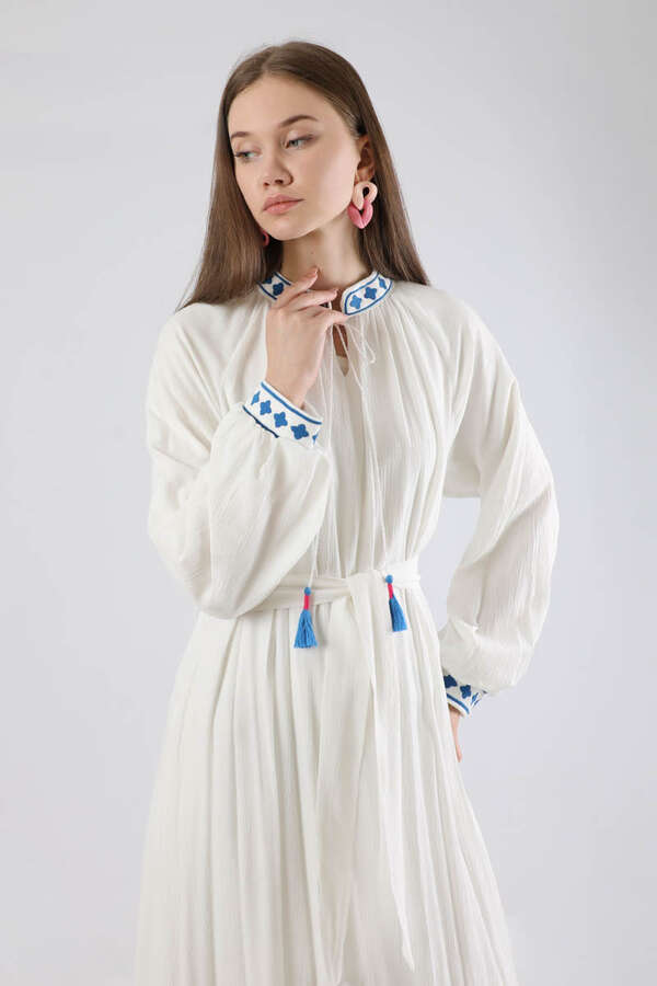 Gonca Nakışlı Elbise Mavi - 2