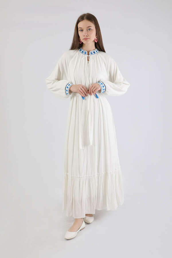 Gonca Nakışlı Elbise Mavi - 3