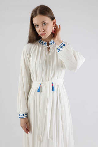 Gonca Nakışlı Elbise Mavi - 4