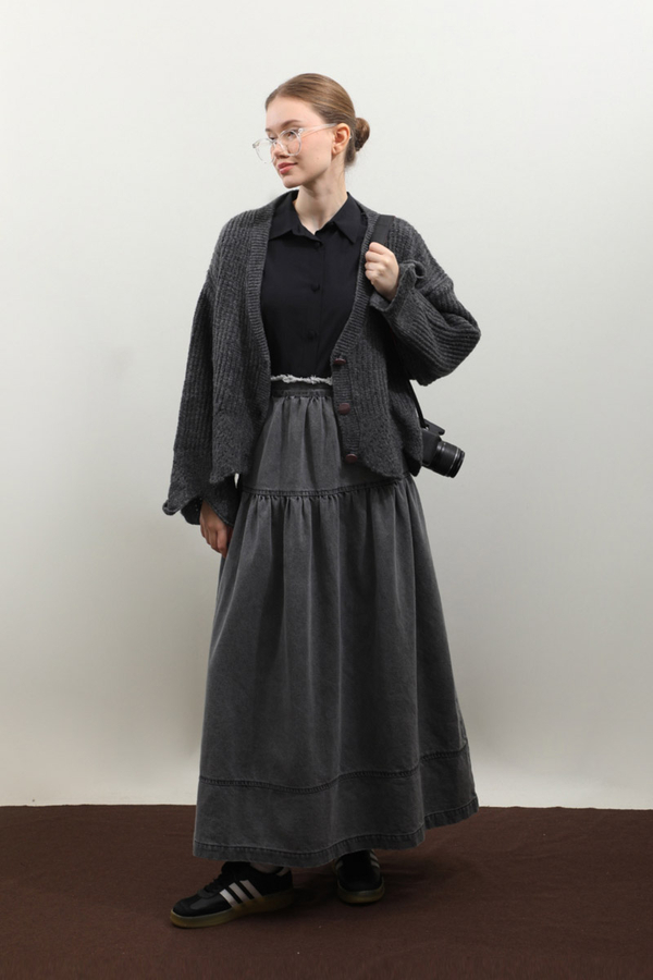 Gözenek Desenli Hırka Antrasit - 2