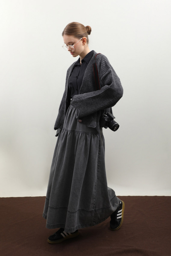 Gözenek Desenli Hırka Antrasit - 3