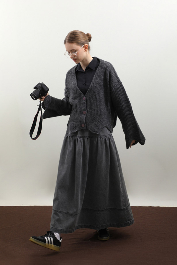 Gözenek Desenli Hırka Antrasit - 5