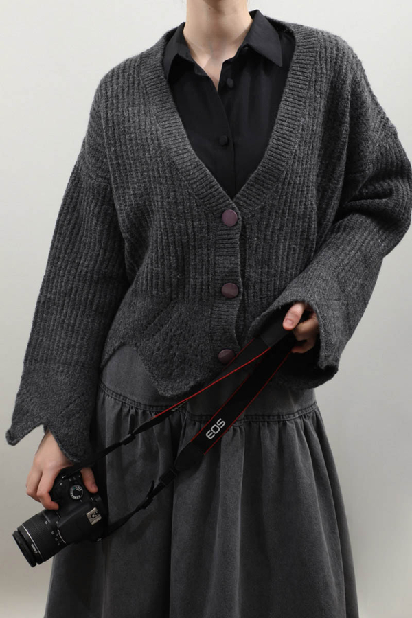 Gözenek Desenli Hırka Antrasit - 6