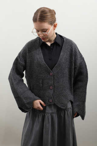 Gözenek Desenli Hırka Antrasit - 7