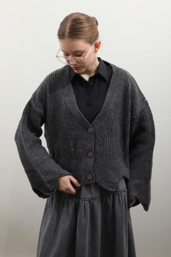 Gözenek Desenli Hırka Antrasit - 7