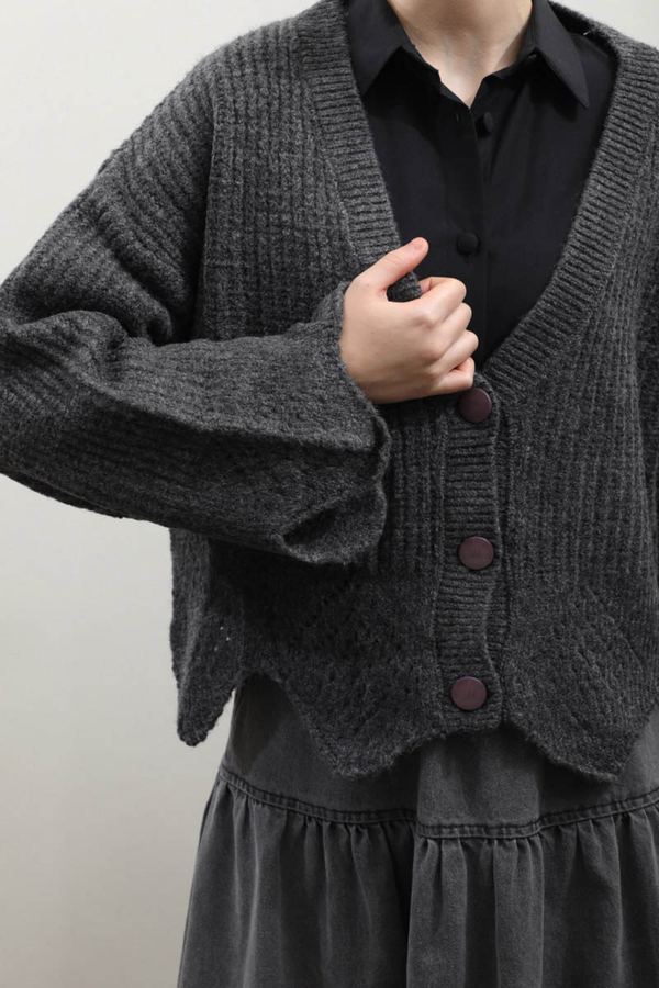 Gözenek Desenli Hırka Antrasit - 8