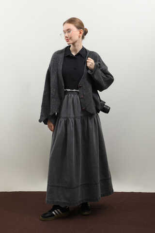 Gözenek Desenli Hırka Antrasit - 2