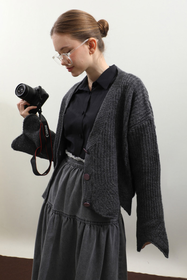 Gözenek Desenli Hırka Antrasit - 1