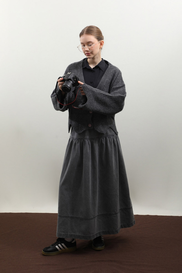 Gözenek Desenli Hırka Antrasit - 4